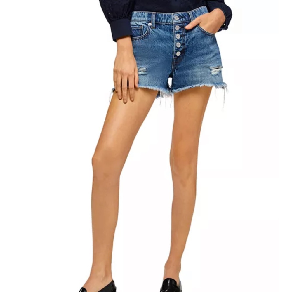 7 For All Mankind Monroe High Rise Button Fly Cutoff Jean Shorts Blue Denim 25